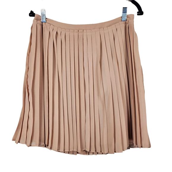 LC Lauren Conrad Pleated Mini Skater Skirt Womens 10 Tan Career Office Church - Picture 1 of 12